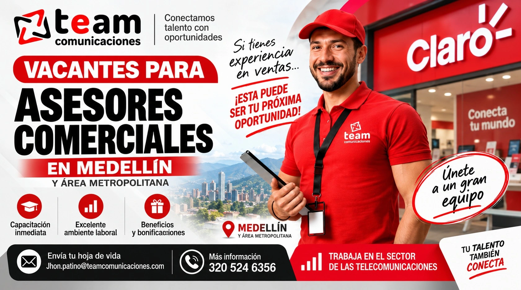 Vacantes para asesores comerciales en Medellín con Team Comunicaciones